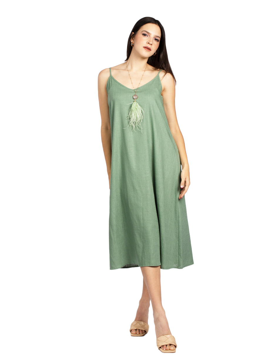 Vestidos Para Mujer Largo Amplio De Tirantes S51120 Sage