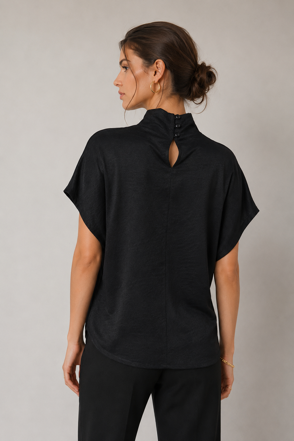 Blusas Para Mujer Cuello Alto Holgada N63124 Negro