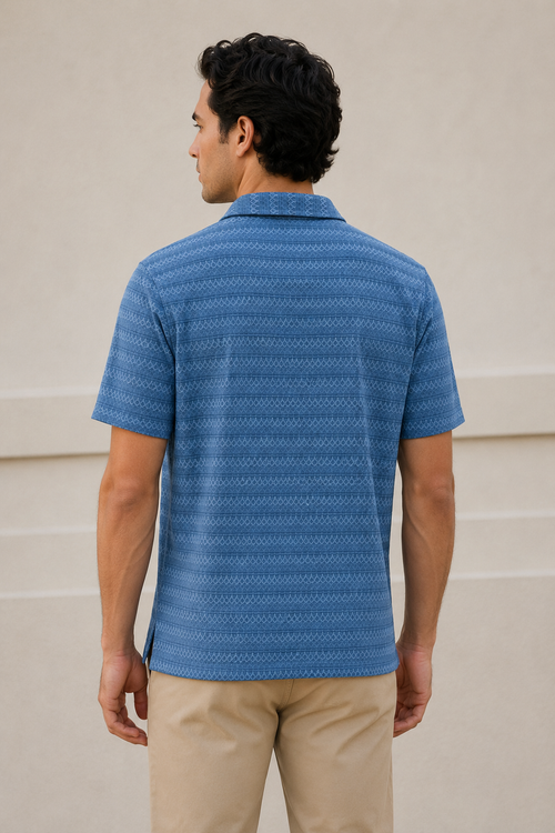 Playera Polo para Hombre Casual Jacquard Super Stretch A61420 Azul