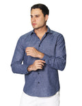 Camisas Para Hombre Bobois Moda Casuales De Manga Larga Tipo Lino Con Estampado De Rayas Cuello Italiano Regular Fit B41319 Indigo