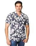 Camisas Para Hombre De Manga Corta Comoda Con Estampado Floral Cuello Abierto Relaxed Fit B41589 Marino