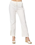 Pantalones Para Mujer Bobois Moda Casuales Con Jareta Tipo Lino De Tiro Alto W41127 Hueso