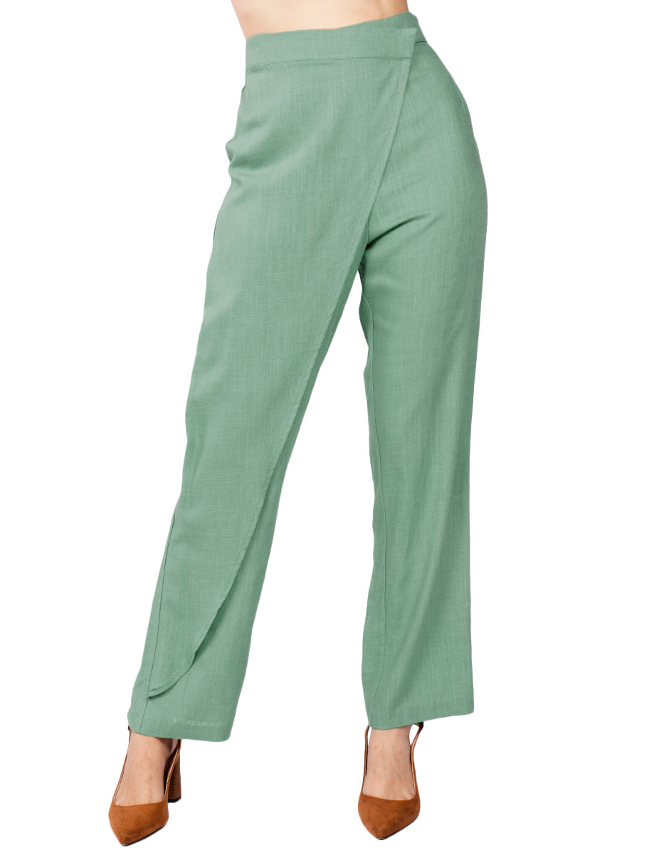 Pantalones Para Mujer Tipo Lino Asimetrico W51113 Sage
