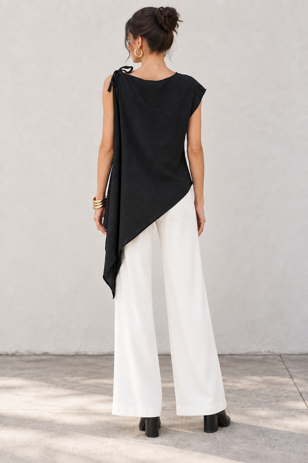 Blusas Para Mujer Asimétrica Con Lazo En Hombro Y Caída Lateral N63137 Negro