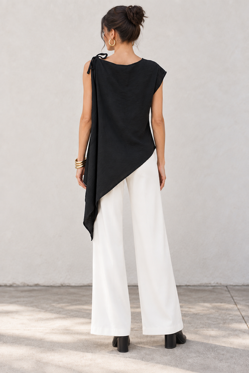 Blusas Para Mujer Asimétrica Con Lazo En Hombro Y Caída Lateral N63137 Negro