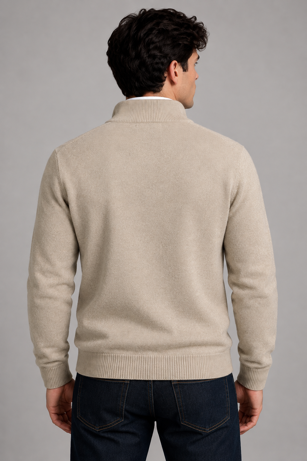 Suéteres Para Hombre Cuello Alto y Cremallera De Punto Fino E65302 Beige