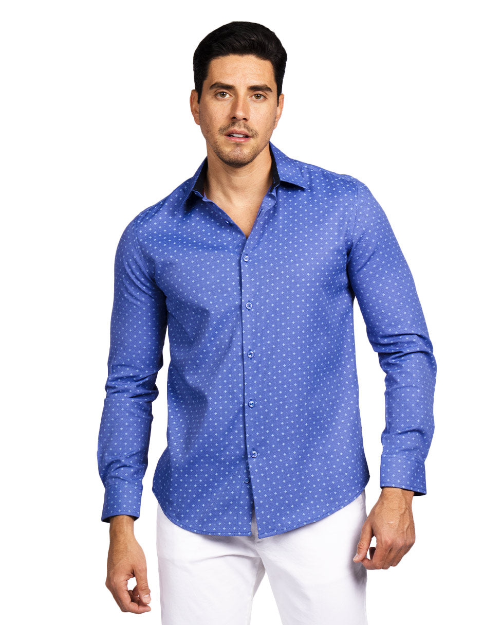 Camisas Para Hombre Slim Fit Microestampado B51314 Azul