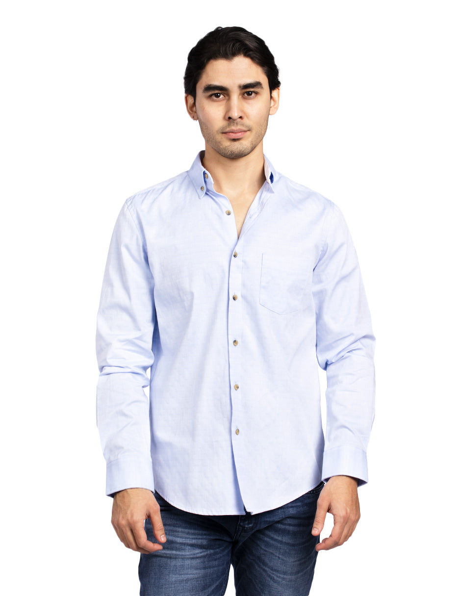 Camisas Para Hombre Regular Fit Dobby B51102 Cielo