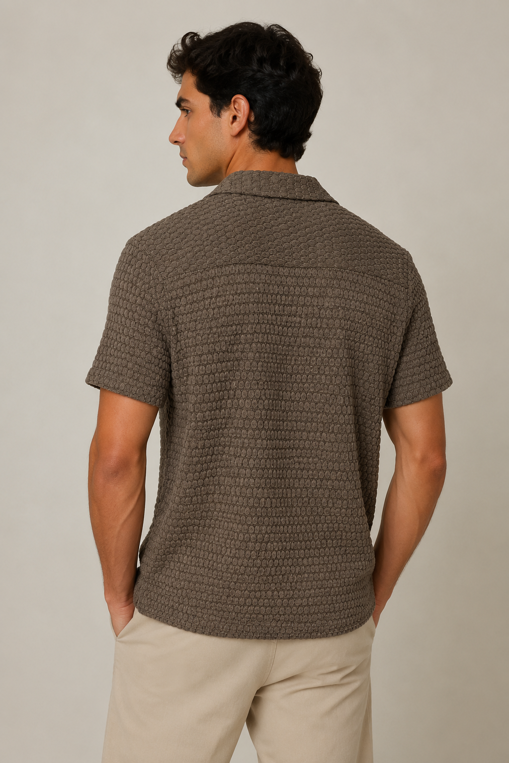 Camisas Para Hombre Manga Corta Tejido Punto B65458 Café