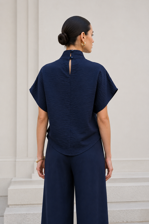 Blusas Para Mujer Cuello Alto Holgada N63124 Marino