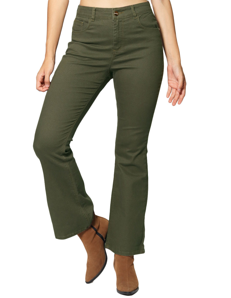 Jeans Para Mujer Bobois Moda Casuales Lisos Acampanados De Tiro Alto Basicos V33101 Militar