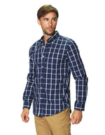 Camisas Para Hombre Manga Larga Cuadros B45206 Marino