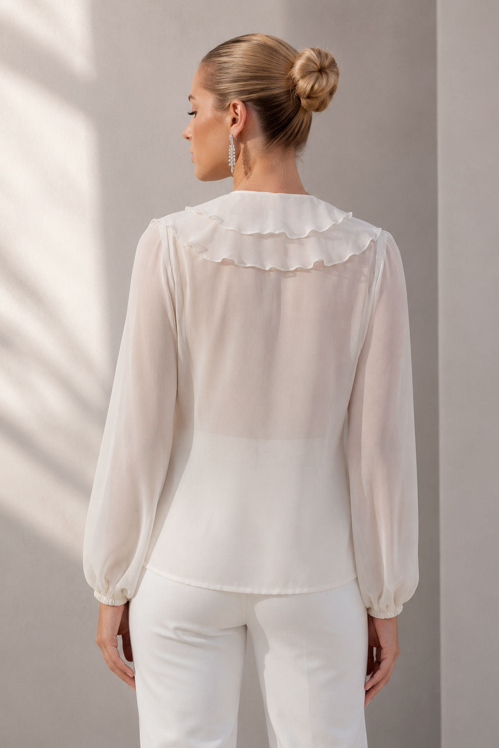 Blusas Para Mujer Chiffon Con Olanes N63101 Hueso