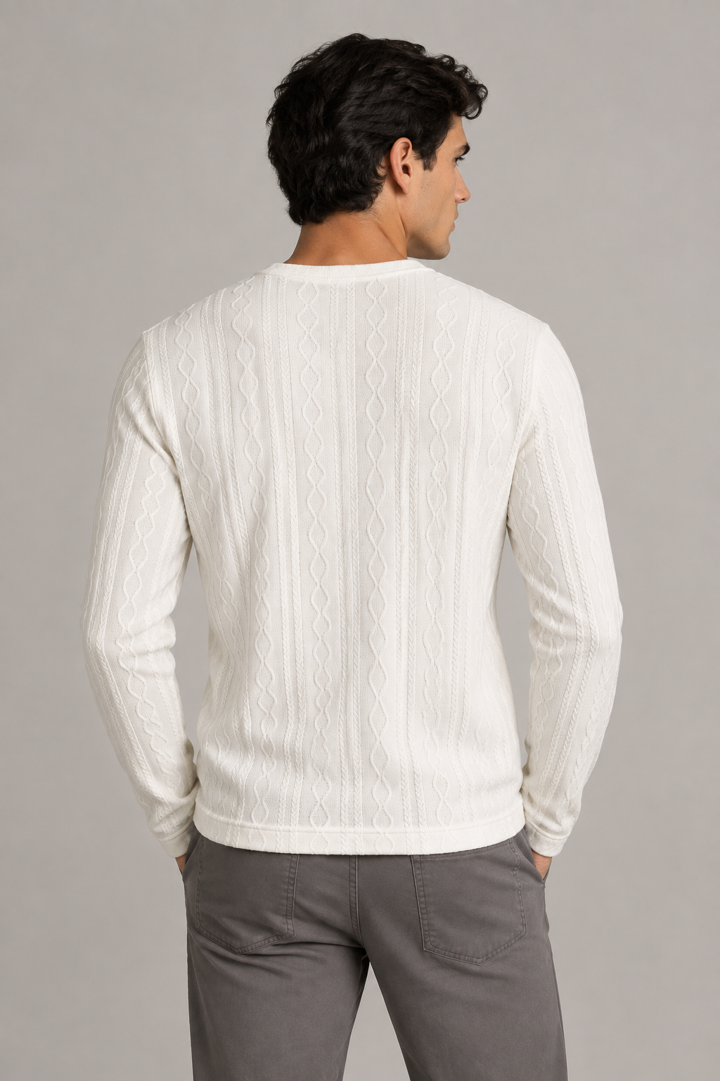 Playeras Para Hombre De Tejido Trenzado Manga Larga A65315 Hueso