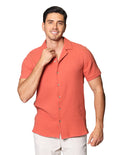 Camisas Para Hombre Bobois Moda Casuales Corrugada De Manga Corta De Cuello Abierto Relaxed Fit B41377 Rustico