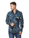 Camisas Para Hombre Manga Larga Estampada B45531 Azul