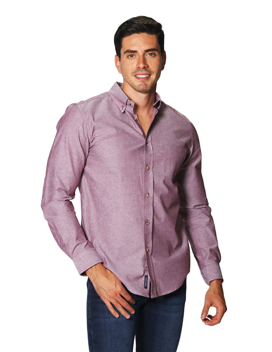 Camisas Para Hombre Bobois Moda Casuales De Manga Larga Con Textura Regular Fit B35221 Vino