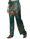 Pantalones Para Mujer Bobois Moda Casuales Satinado Acampanado De Pierna Suelta Wide Leg De Tiro Alto Con Estampado De Flores W33106 Verde