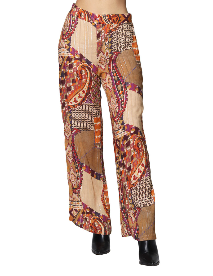Pantalones Para Mujer Bobois Moda Casuales Amplio Pierna Ancha Estampado W33111 Unico