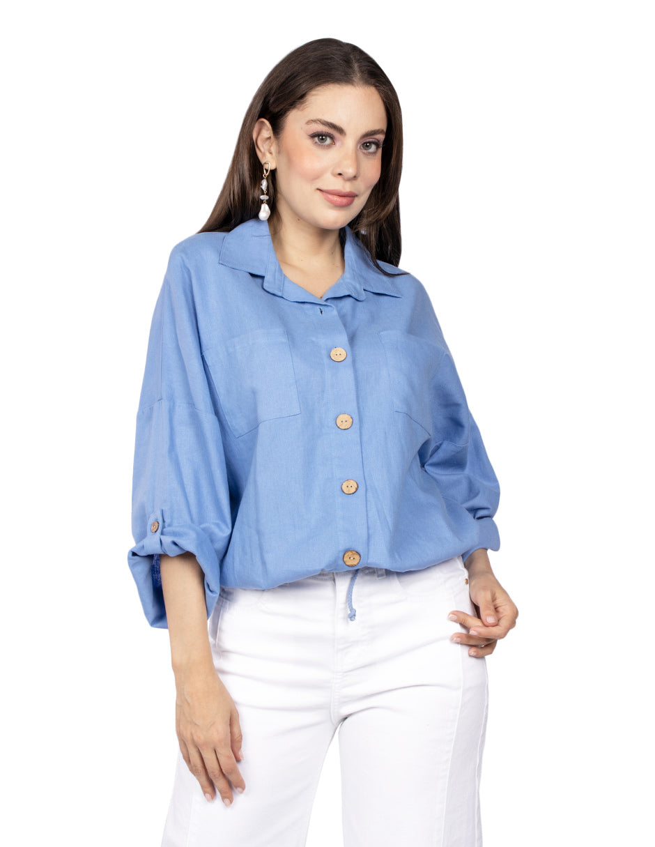 Chamarras Para Mujer Ligera Tipo Lino Q51100 Azul