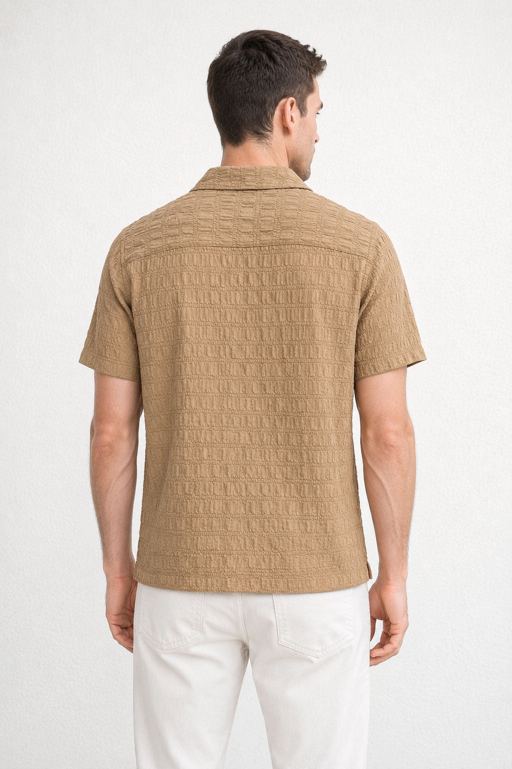Camisa para Hombre Manga Corta Resort Jacquard Super Stretch Antiarrugas B61457 Kaki