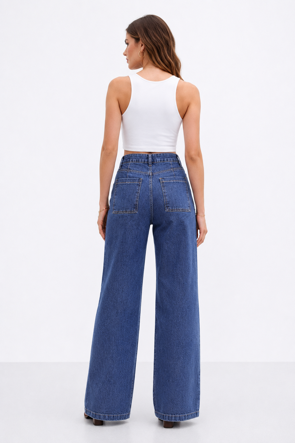 Jeans Para Mujer Wide Leg Amplio Con Pespunte V61103 Stone