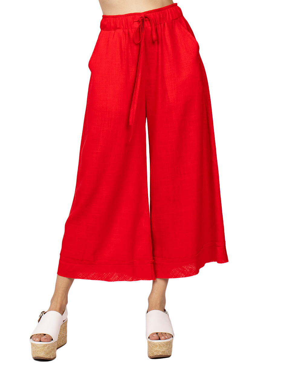 Pantalones Para Mujer Ancho Tipo Lino Con Jareta W51117 Rojo