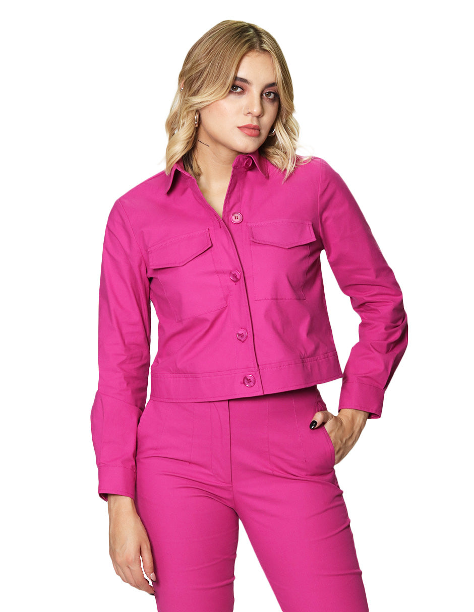 Chamarras Para Mujer Corta Bolsillos Q43100 Magenta