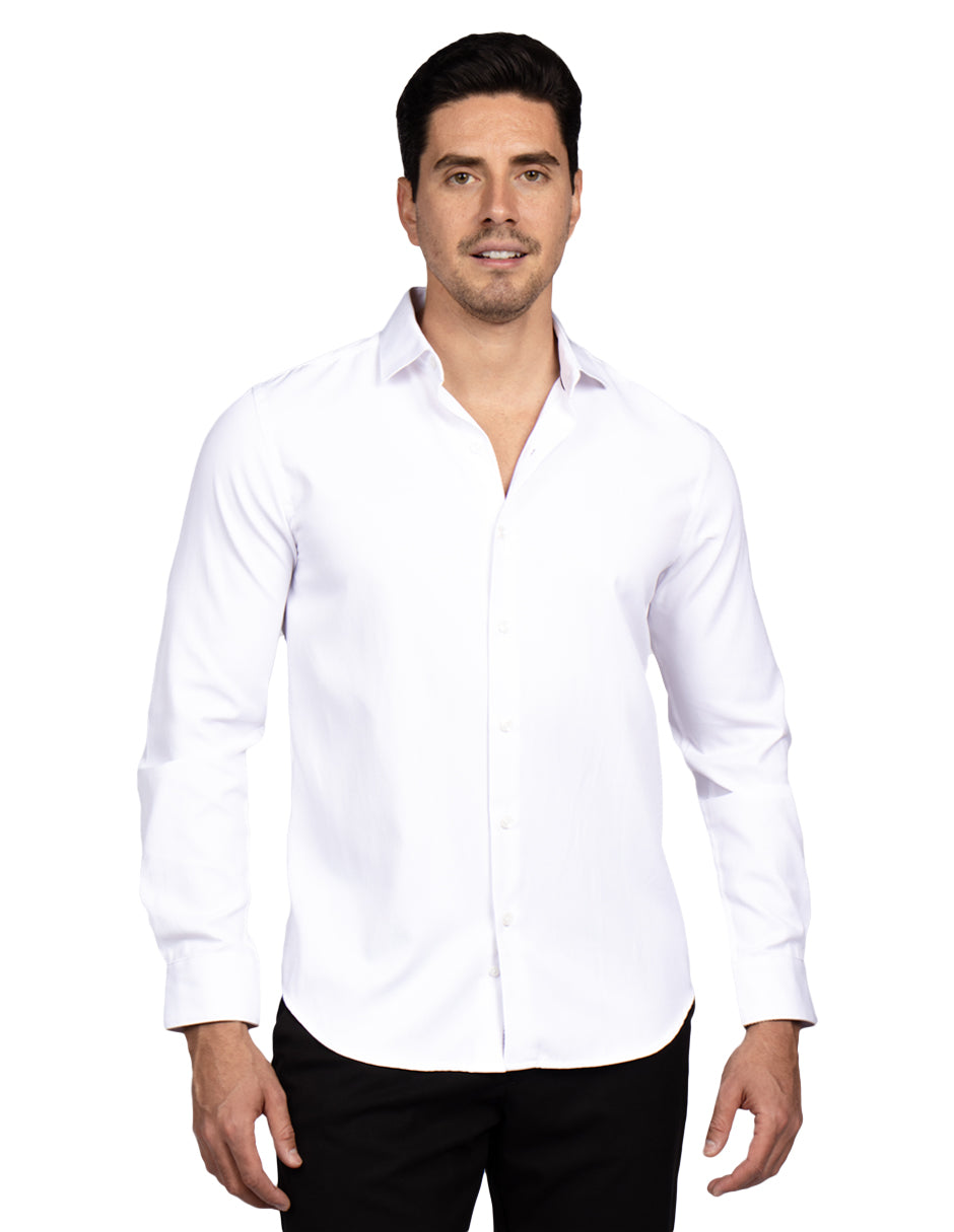 Camisas Para Hombre Manga Larga Jacquard Lisa B51331 Blanco
