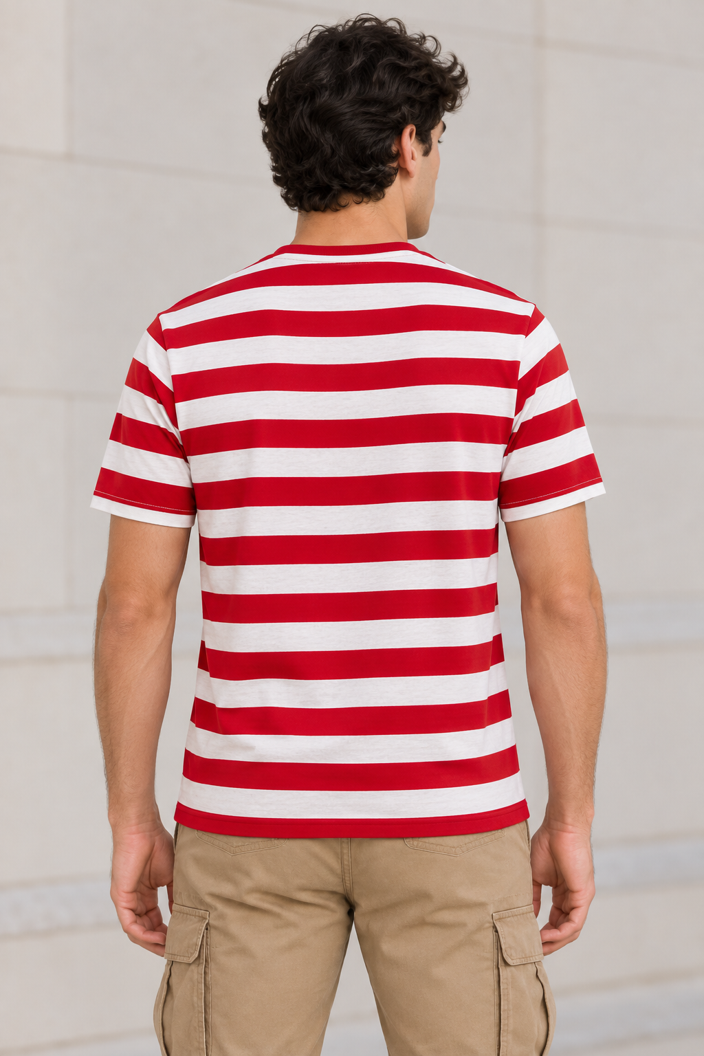 Playeras Para Hombre De Manga Corta Con Estampado De Rayas A41112 Rojo