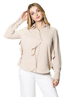 Blusas Para Mujer Camisera Satinada Con Olanes N43122 Arena