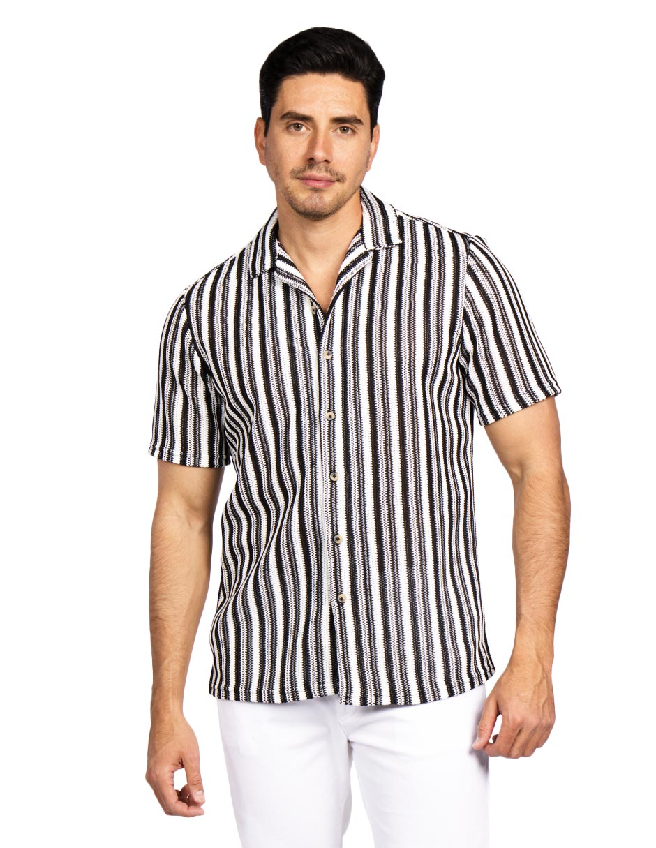Camisas Para Hombre Crochet Horizontal B51370 Negro