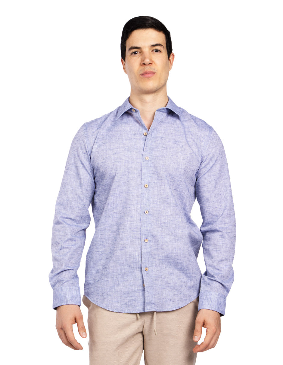 Camisas Para Hombre Tipo Lino Regular Fit B51321 Azul