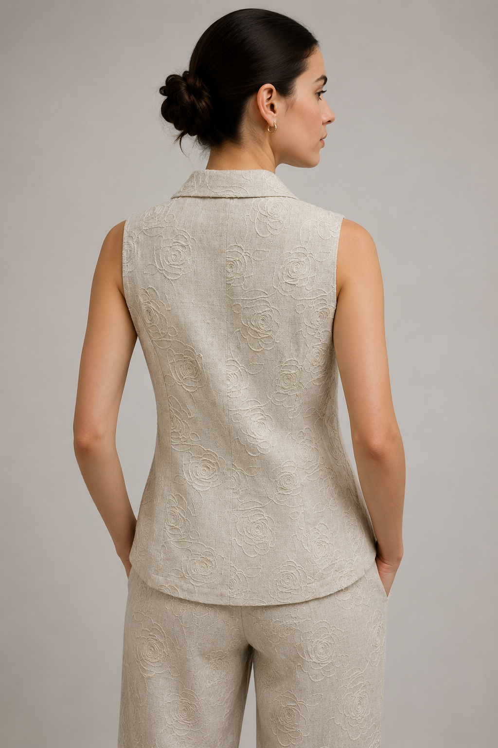 Chalecos Para Mujer Midi Bordado Lino R61104 Natural/Beige
