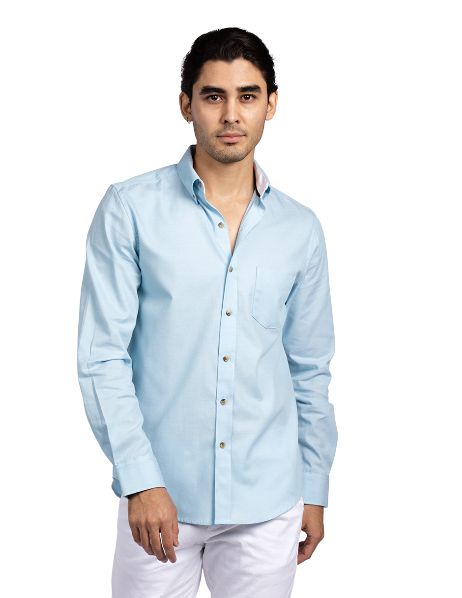 Camisas Para Hombre Manga Larga Essential B51101 Aqua