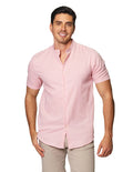 Camisas Para Hombre Bobois Moda Casuales De Manga Corta Tipo Lino Cuello Mao Regular Fit B41351 Rosa Palo