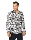 Camisas Para Hombre Manga Larga Estampada B45522 Blanco