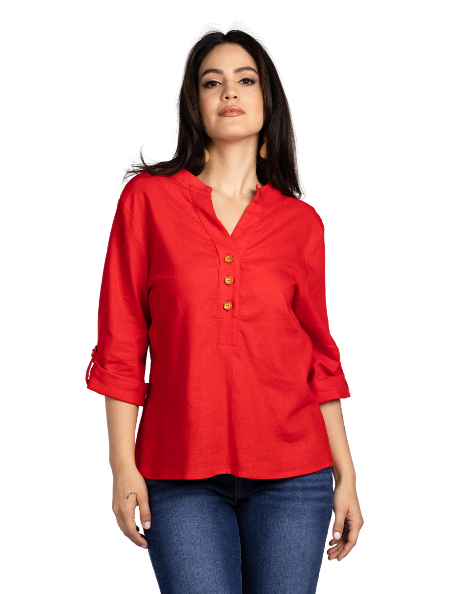 Blusas Para Mujer Tipo Lino Con Aletilla N51143 Rojo