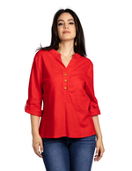 Blusas Para Mujer Tipo Lino Con Aletilla N51143 Rojo
