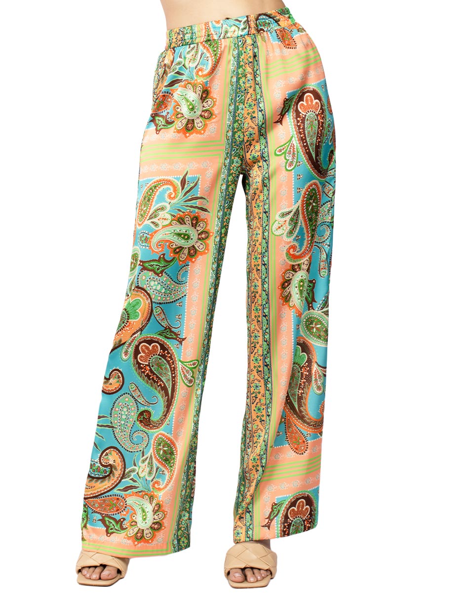 Pantalones Para Mujer Wide Leg Satinado W51129 Turquesa