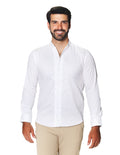 Camisas Para Hombre De Manga Larga Cuello Mao Con Aletilla Slim Fit BPOPSM Blanco