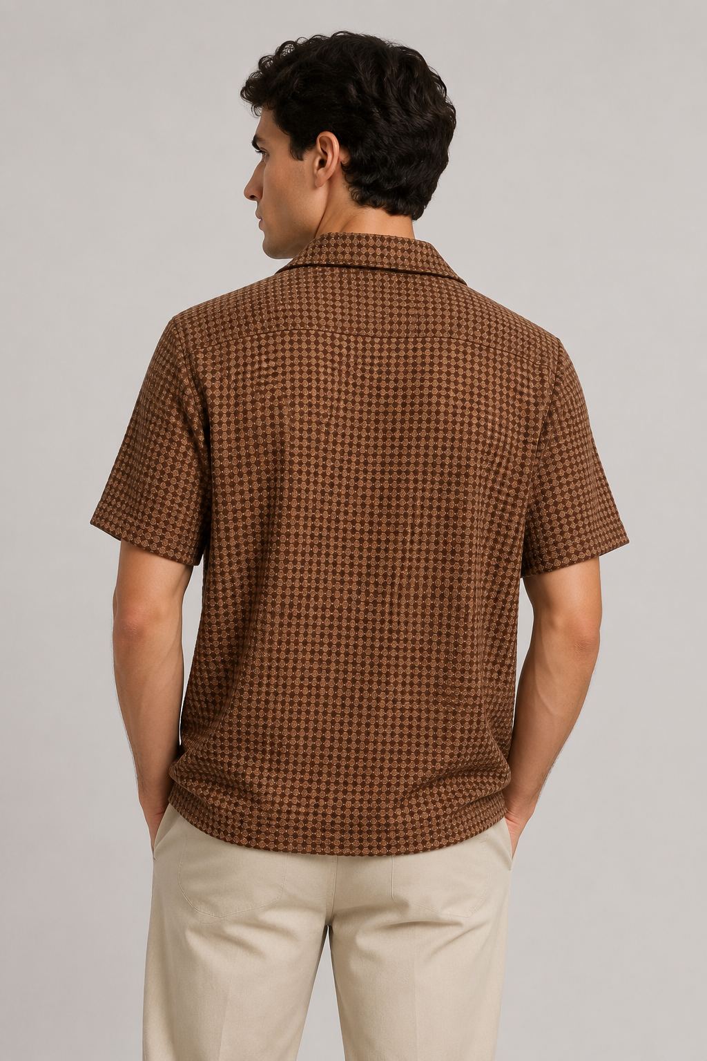 Camisas Para Hombre Manga Corta Crochet Tejida B65454 Cocoa