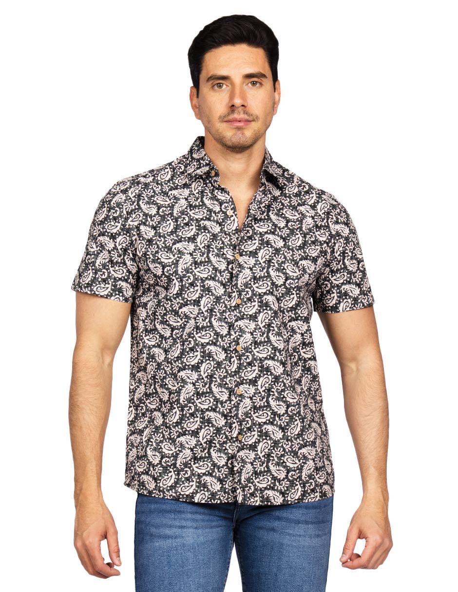 Camisas Para Hombre Estilo Lino B51366 Negro