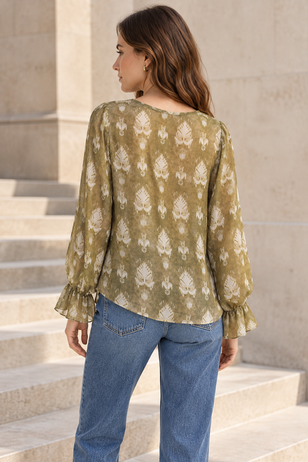 Blusas Para Mujer Manga Larga Chiffon Estampada N43110 Olivo