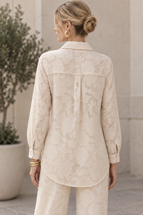 Blusas Para Mujer Jacquard Con Transparencia Y Diseño Floral N63107 Hueso