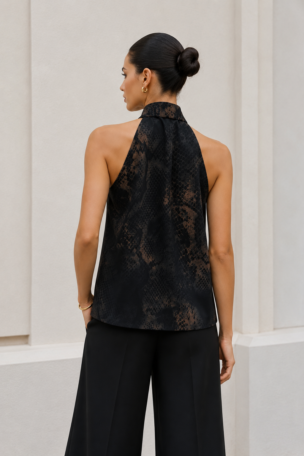 Blusas Para Mujer Cuello Halter Animal Print Serpiente N63104 Negro