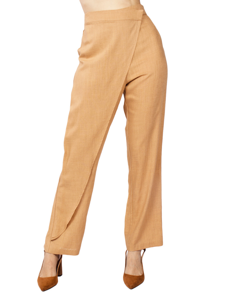 Pantalones Para Mujer Tipo Lino Asimetrico W51113 Camel