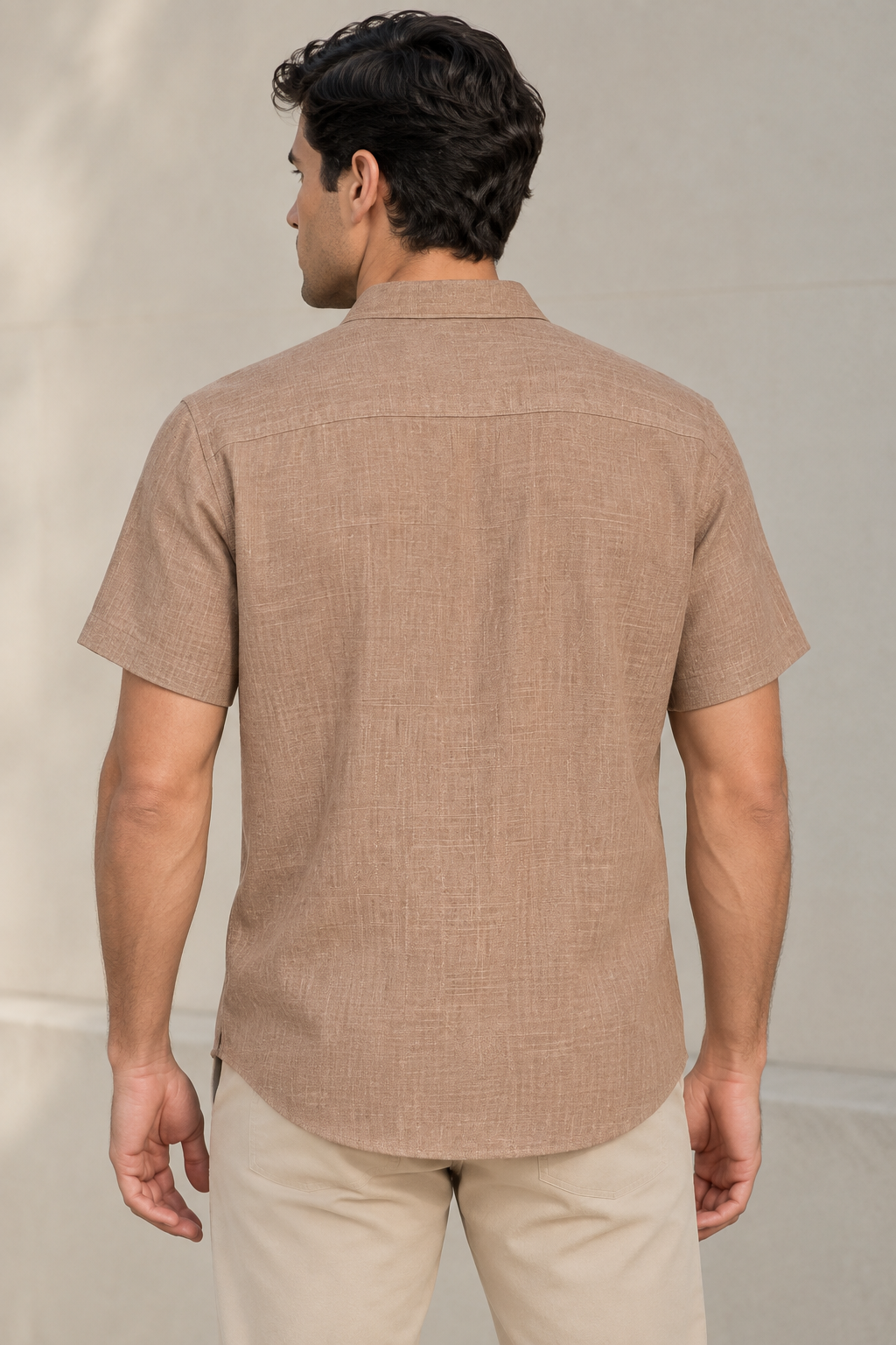 Camisas Para Hombre Tipo Lino Cuello Mao B61552 Cocoa