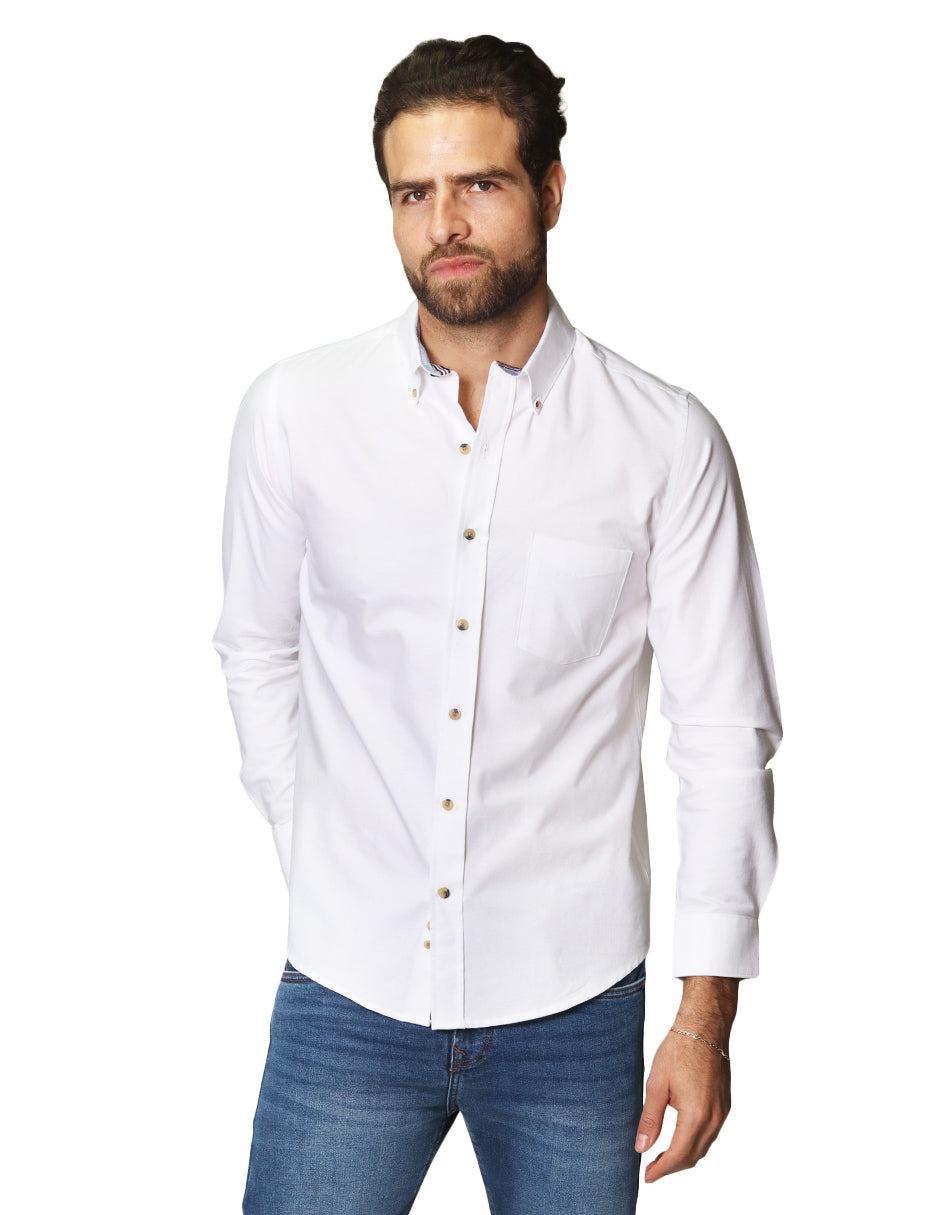 Camisas Para Hombre Regular Fit Oxford B51111 Blanco