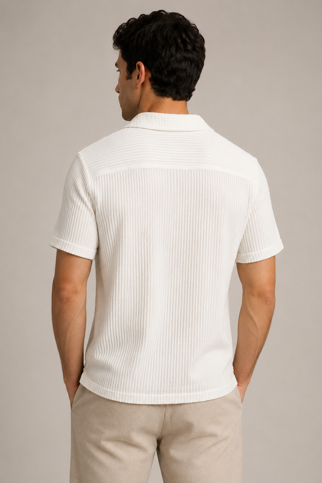 Camisas Para Hombre Manga Corta Tejido Tableado B65453 Hueso